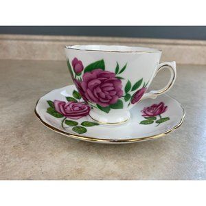 Royal Vale England Full Blossom Pink Roses Tea Cup And Saucer Set